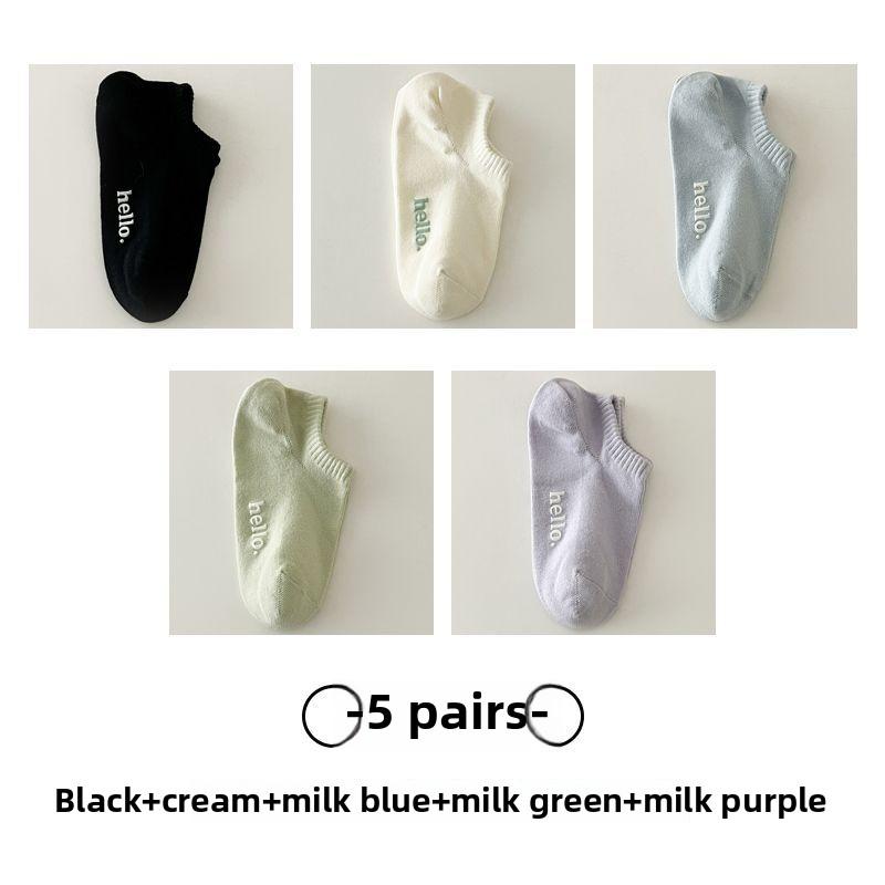 5 пар женских тонких носков с надписью «Handless» из хлопка и дышащей пяткой на весну и лето