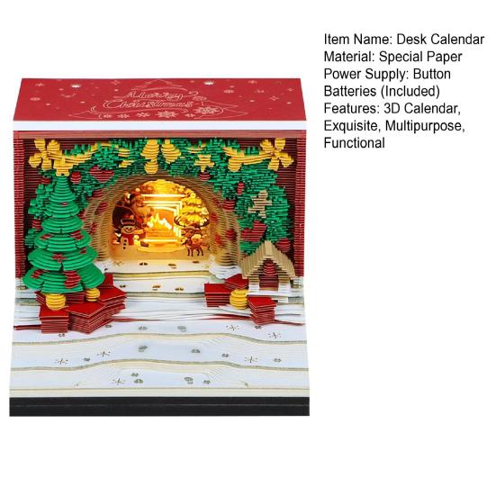 3D Time Piece Calendar Carved Tree Memo Pad 2026 Desk Calendar with LED Light Tear-off Decorative Panda Calendar Christmas Gift for Colleague Friend