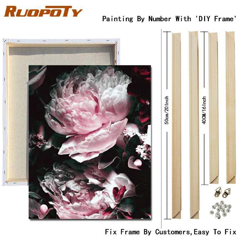 RUOPOTY DIY Frame Oil Painting By Numbers Flower Unique Gift On Canvas Wall Art Picture By Numbers For Living Room