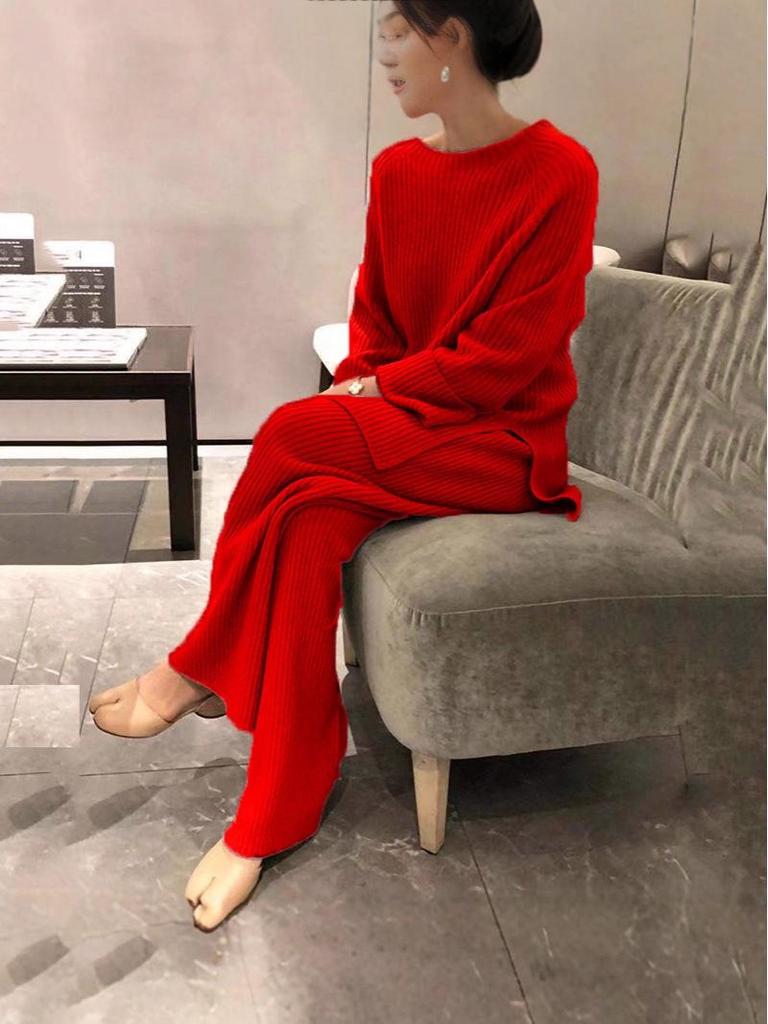 Женский повседневный вязаный комплект из двух предметов с длинным рукавом, однотонный, для осени/зимы 2025
