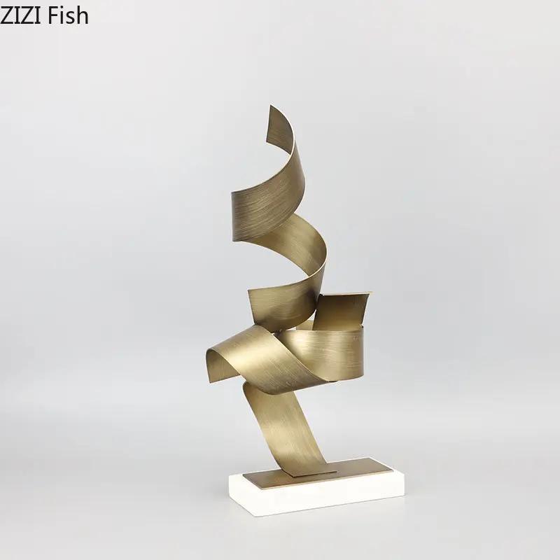Креативная Золотая Лента Мраморное Основание Металлическая Статуя Современный Дизайн Мебель для Гостиной Скульптура Настольные Украшения