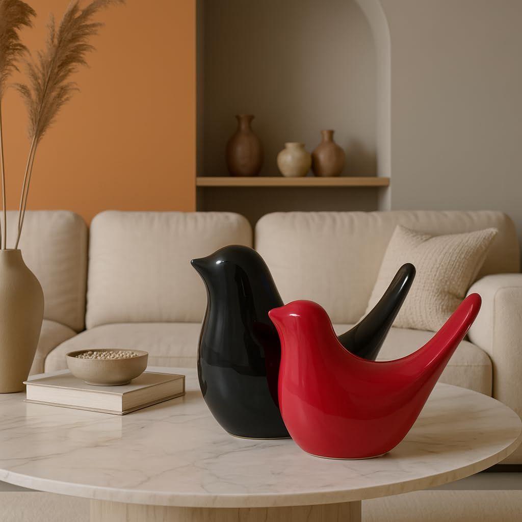 Креативные черные и красные глянцевые керамические фигурки птиц Домашний декор Аксессуары Вечеринка (Упаковка из 2 штук, Черный и Красный)