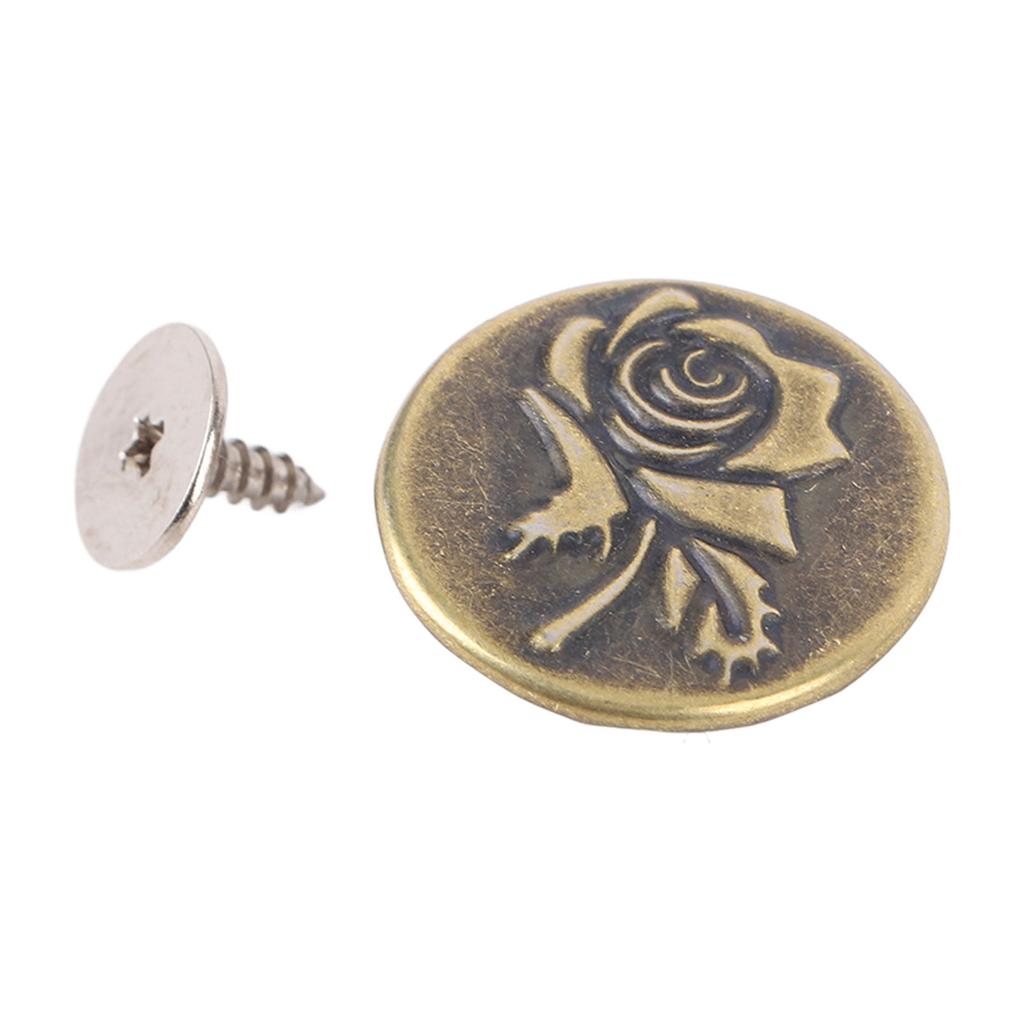 50 Set Pants Buttons No Sew Removable 17mm Rose Pattern Stainless Steel Antique Brass with 2x6.5mm P