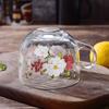 Large Capacity Flower Pattern Breakfast Cup Transparent Glass Mug Water Cup Coffee Cup Milk Cup Mug Afternoon Tea