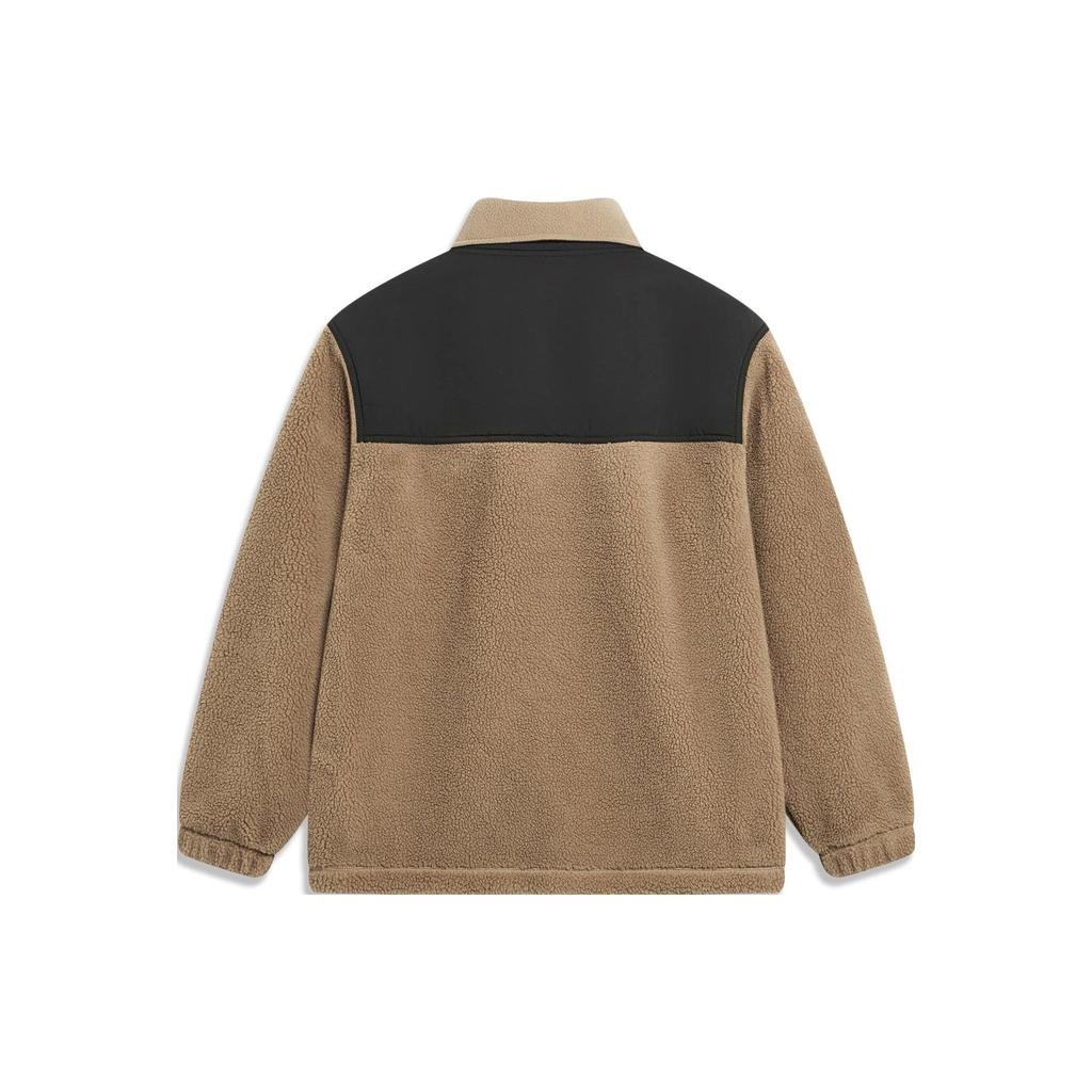 Li Ning Sports Lifestyle Series Color Block Loose Fleece Warm Knitted Lamb Fleece Jacket Unisex Jacket Light-Chestnut-Brown AFDT841-4