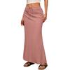 Boho Style Maxi Skirt High Waist Adjustable Drawstring Long Skirt with Back Split Design Solid Color Office Lady Skirt