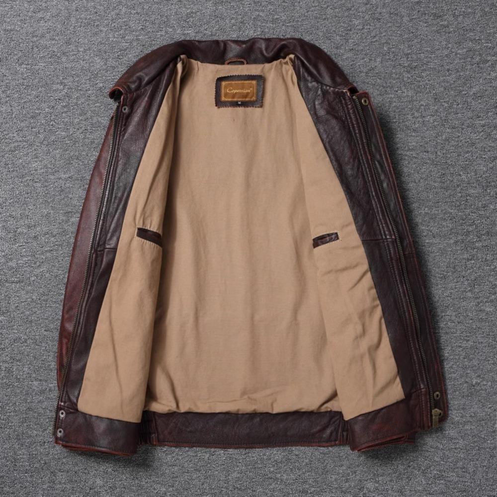 Китайский размер мужская кожаная куртка широкая грудь большой размер мягкий настоящий воловья кожа летный костюм короткий свободный крой