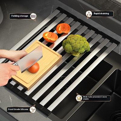 Сушилка для кухонной раковины из нержавеющей стали, расширяемый органайзер для сушки посуды над раковиной, металлическая складная полка-корзина без электричества
