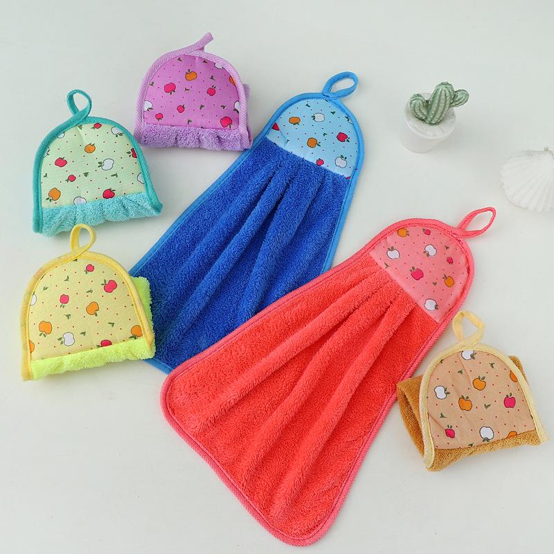 Cartoon Coral Fleece Hanging Towels for Kitchen & Bathroom