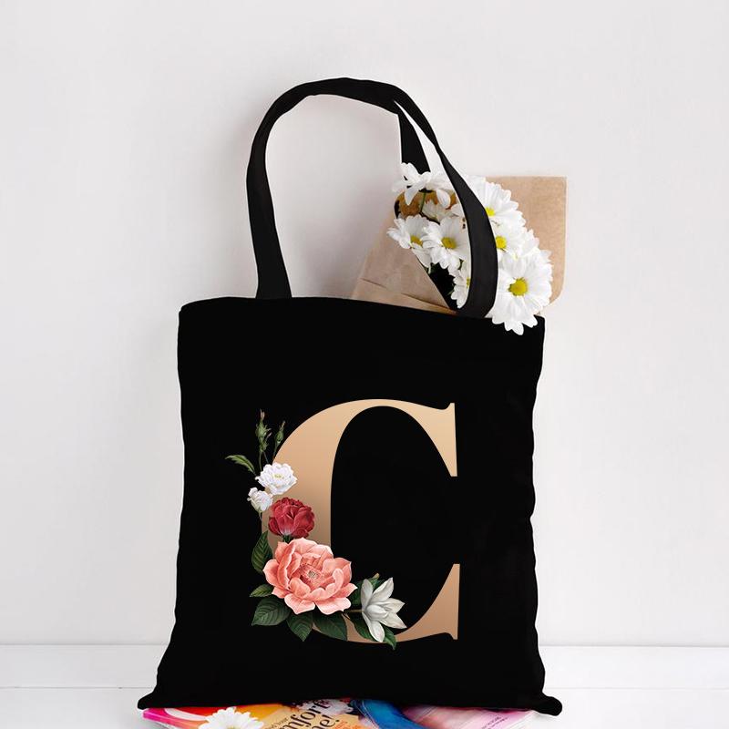 Холщовая сумка-тоут с цветочным письмом и шрифтом ABCDEFG, повседневная сумка-шопер с эко-цветами большой вместимости, сумки на плечо в стиле Харадзюку