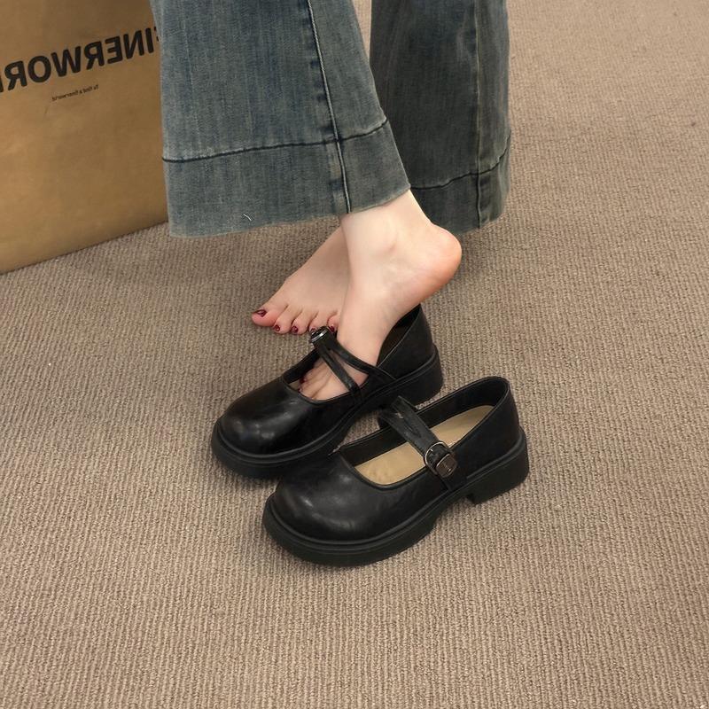 Женские туфли Мэри Джейн, одинарные туфли, весенние новинки, с юбкой, с открытым верхом, на низком каблуке, на толстом каблуке, на мягкой подошве, маленькие кожаные туфли женские