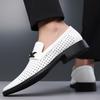 New Leather Men's Sandals Leather Shoes Summer Leather Holes Breathable Hollowed Out White Business Dress Casual Shoes
