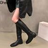Мода Ретро Стиль Женщины Рыцарь Высокие Сапоги Мода Мягкая Кожа Тонкие Длинные Ботинки Осень Зима Дамы Плоская Обувь