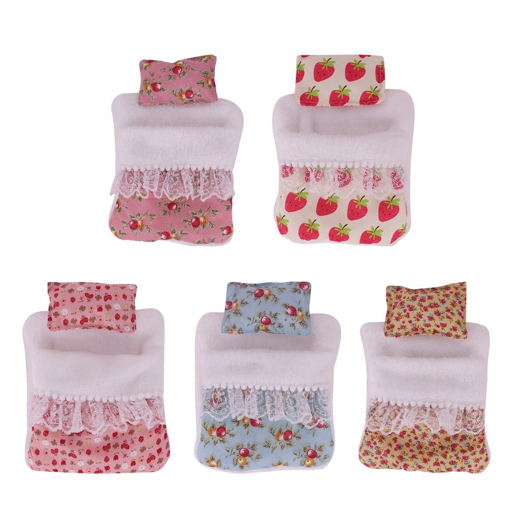 Fashion Flower Pattern Doll Bed Set with Pillow And Sleeping Bag For Labubu Plush Figure Dolls 17cm Ball Joint Dolls