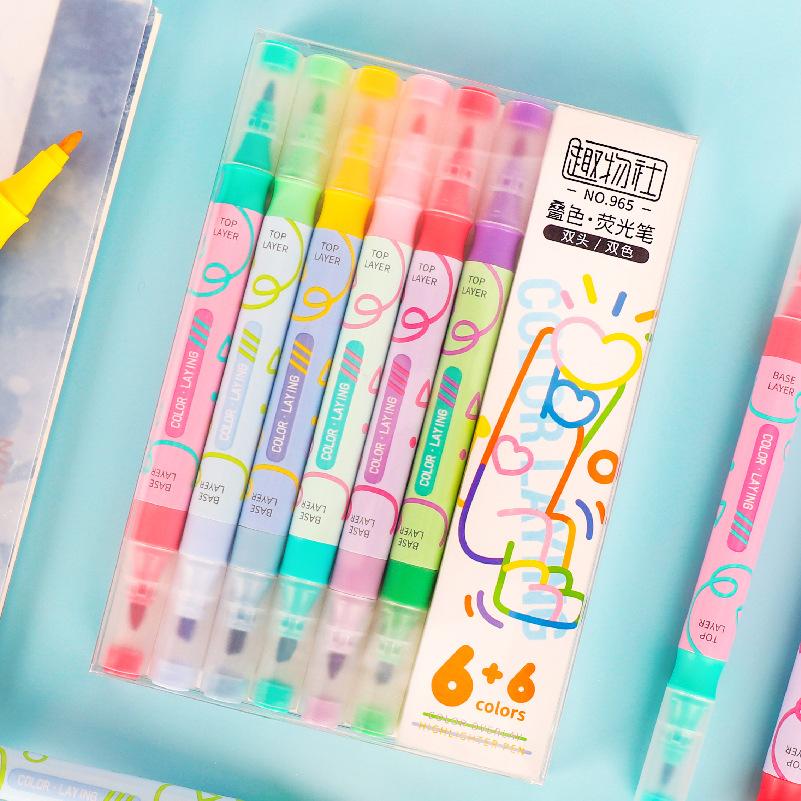 6 шт. Двусторонний волшебный набор хайлайтеров, меняющих цвет, пастельные тона. Для студентов, дневников, скрапбукинга, рисования, DIY, школы. Кавайный.