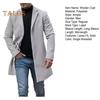 Men Woolen Coat Lapel Long Sleeve Single-Breasted Solid Color Mid-length Coat Autumn Winter Warm Outwear