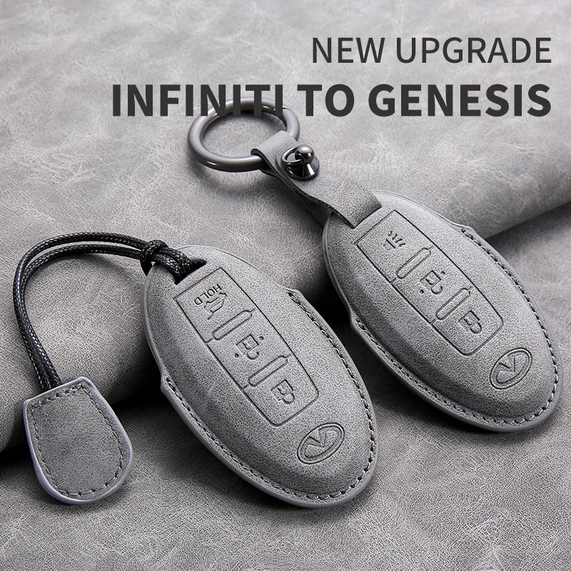 Leather Car Key Cover Case for Infiniti Q50L QX50 QX60 QX55 Q70 Q70L Q30 QX30 QX70 ESQ XQ80 XQ60 Q60S Car Key Rope Keyring