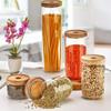 5Pcs Kitchen Food Storage Glass Jar Set Organizer Acacia Wood Covered High Quality Airtight Long Lasting For Dry Legume Spice