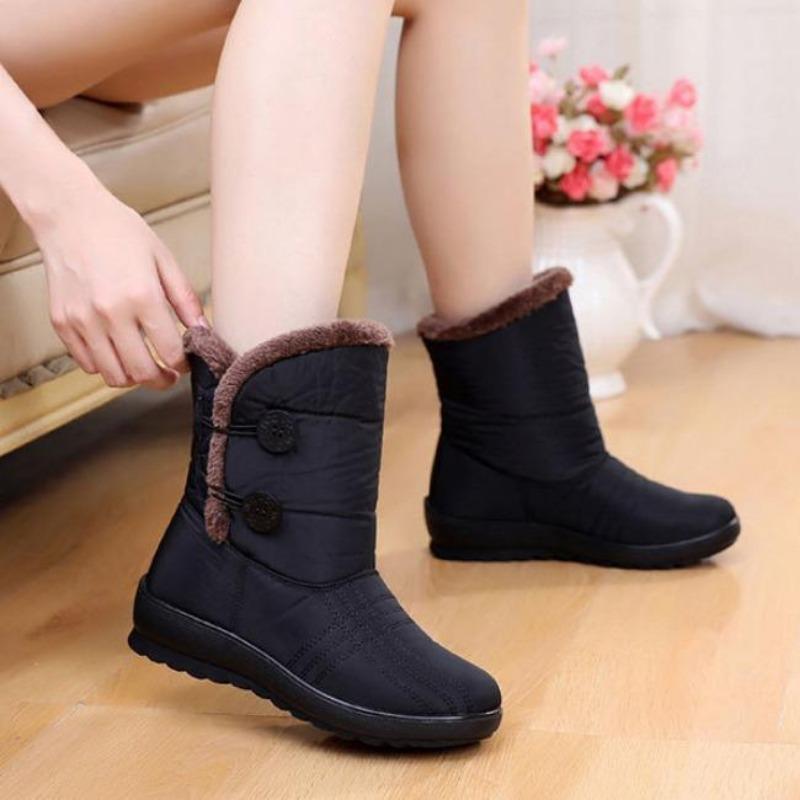 Зимние/осенние хлопковые сапоги для матери с плюшевой изоляцией, нескользящие короткие сапоги из водонепроницаемой ткани на плоской подошве, зимние сапоги на коровьей сухожильной подошве