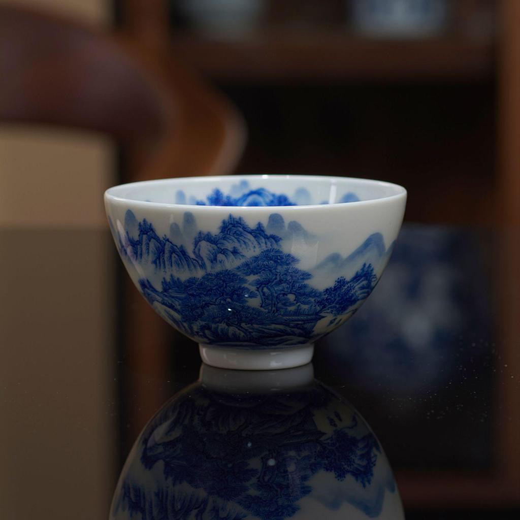 Ручная роспись Сине-белая керамическая чайная чашка Jingdezhen - Дизайн с пейзажем