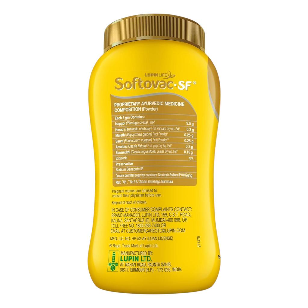 Softovac SF Isabgol Bowel Regulator Powder 450 G Sugar Free Gentle Digestive Support Relieves Constipation Bloating Promotes Healthy Gut for Adults