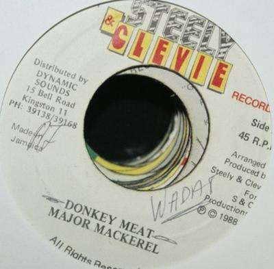 7-дюймовая пластинка MAJOR MACKEREL - Donkey Meat NONE Steely & Clevie 1988 Ямайка Регги, Ска и Даб Б/У