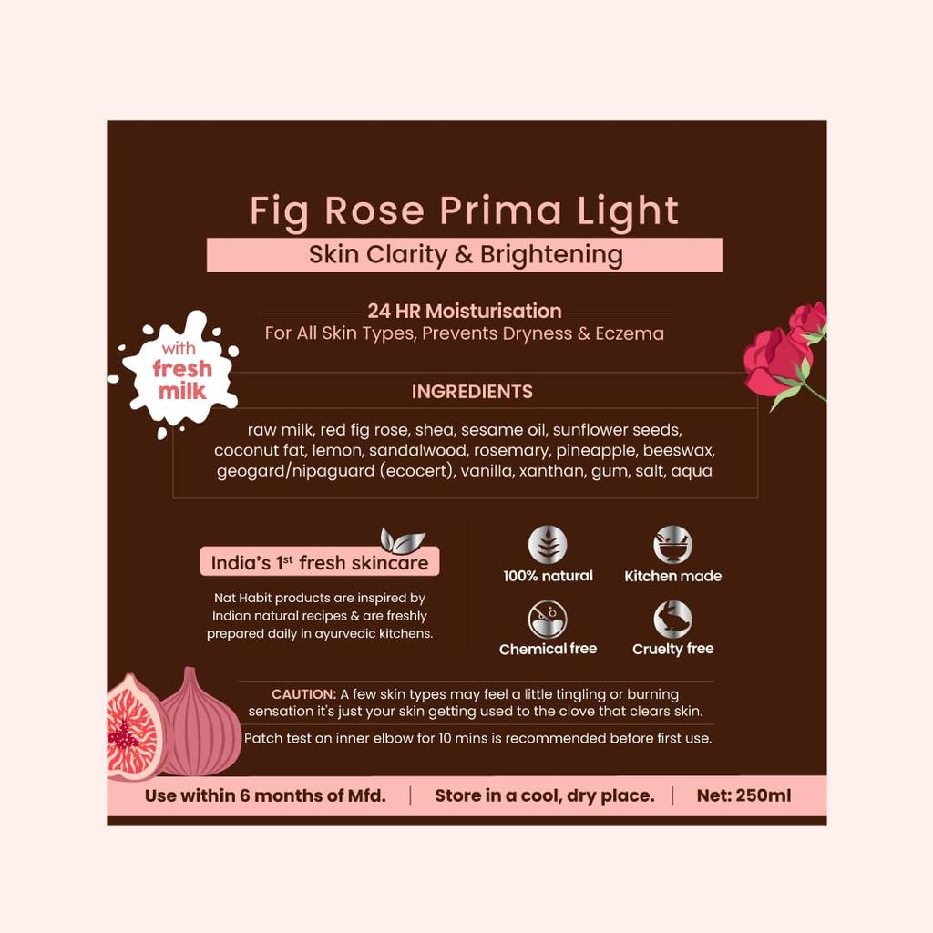 Nat Habit Крем-лосьон для тела Fig Rose PrimaLight Fresh Malai, Натуральный осветляющий крем для тела, 24 часа увлажнения, 250 мл (Пакет из 1)