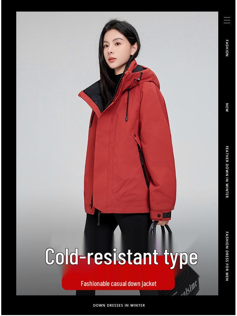 2025 Осень/Зима Модная Унисекс Теплая Ветровка с Капюшоном Пуховик для Пар