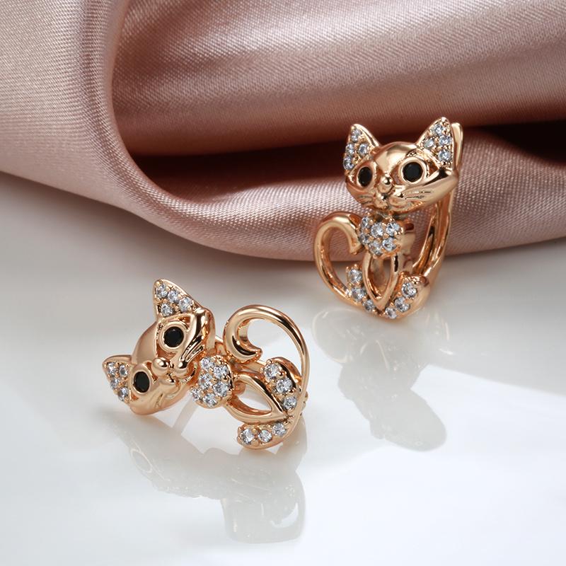 1 Pair Golden Color Cute Cat Earrings for Women Micro Wax Inlay Zircon Earring Fashion Birthday Party Girl Jewelry