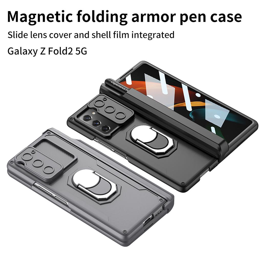 Подходит для Samsung Z FOld2 Магнитный чехол для телефона Броня Выдвижное окно Мода Бизнес Держатель для ручки Складная защитная крышка