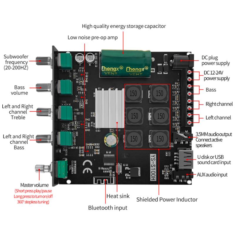 Ys-s100h 2.1-канальный Bluetooth-совместимый 5.1-канальный усилитель мощности звука сабвуфер с высоким низким тоном