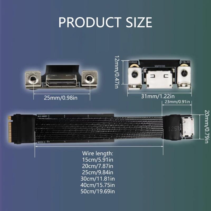 Кабель-удлинитель 64 Гбит/с M.2 на Oculink 4i PCIe4.0 Gen4 Посеребренный кабель для адаптера M.2 на SFF8611