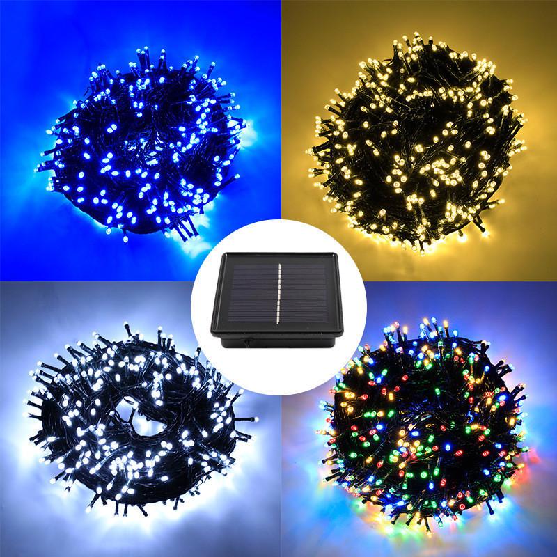 Outdoor Solar Christmas String Lights With Remote Warm White Blue Colorful Waterproof Design