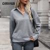 Spring and Autumn Women's Sweatshirt Fashion Lapel Gray Sweatshirt Long Sleeve Top