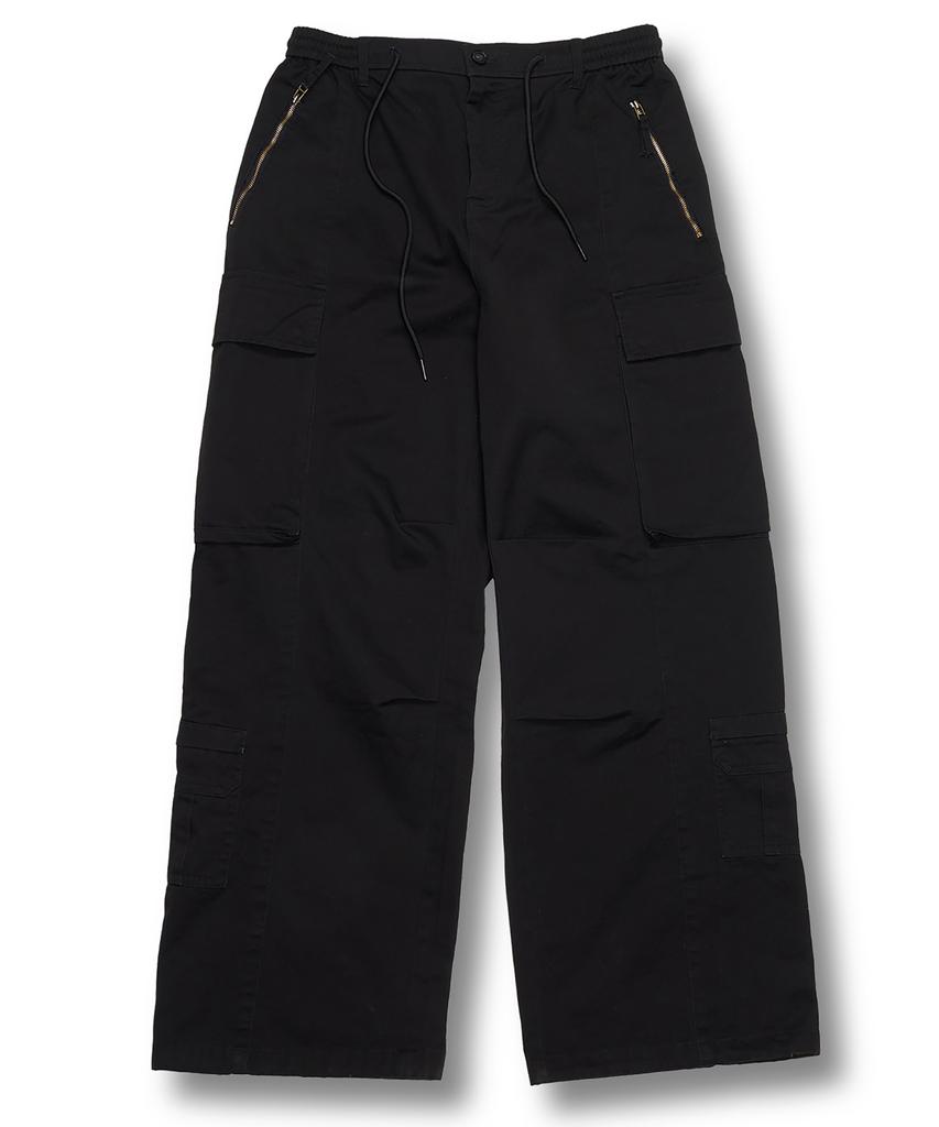 MUDSALT 8P Elastic Waist Wide Cargo Pants Black