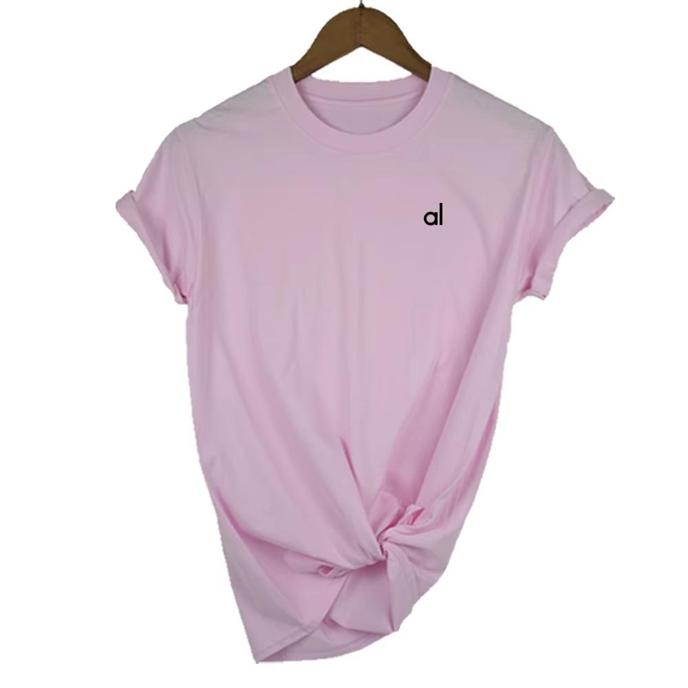 2025AL Спортивная футболка для йоги Женские футболки 100% хлопок Мода Женщины Короткий рукав Бренд Мужские футболки Лето Женские топы