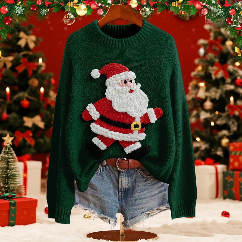 Женский модный пуловер с рождественским принтом, с длинным рукавом и вырезом под горло, вязаный свитер-топ