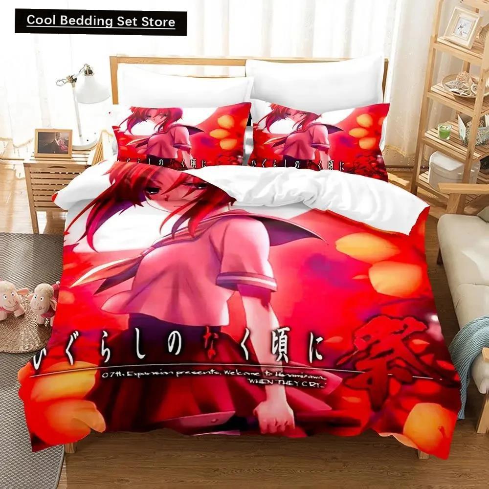 3D Anime Higurashi When They Cry Bedding Set Duvet Cover Bed Set Quilt Cover Pillowcase Comforter King Queen Size Boys Adult
