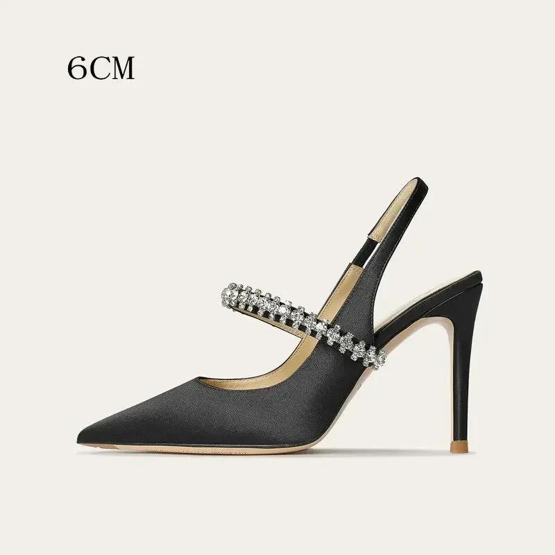 Fashion Women's Diamond Bao Head Sandals 2025 New Thin Heel Pointed Sheepskin Leather High Heels Women's Wedding Shoes Size 34-45