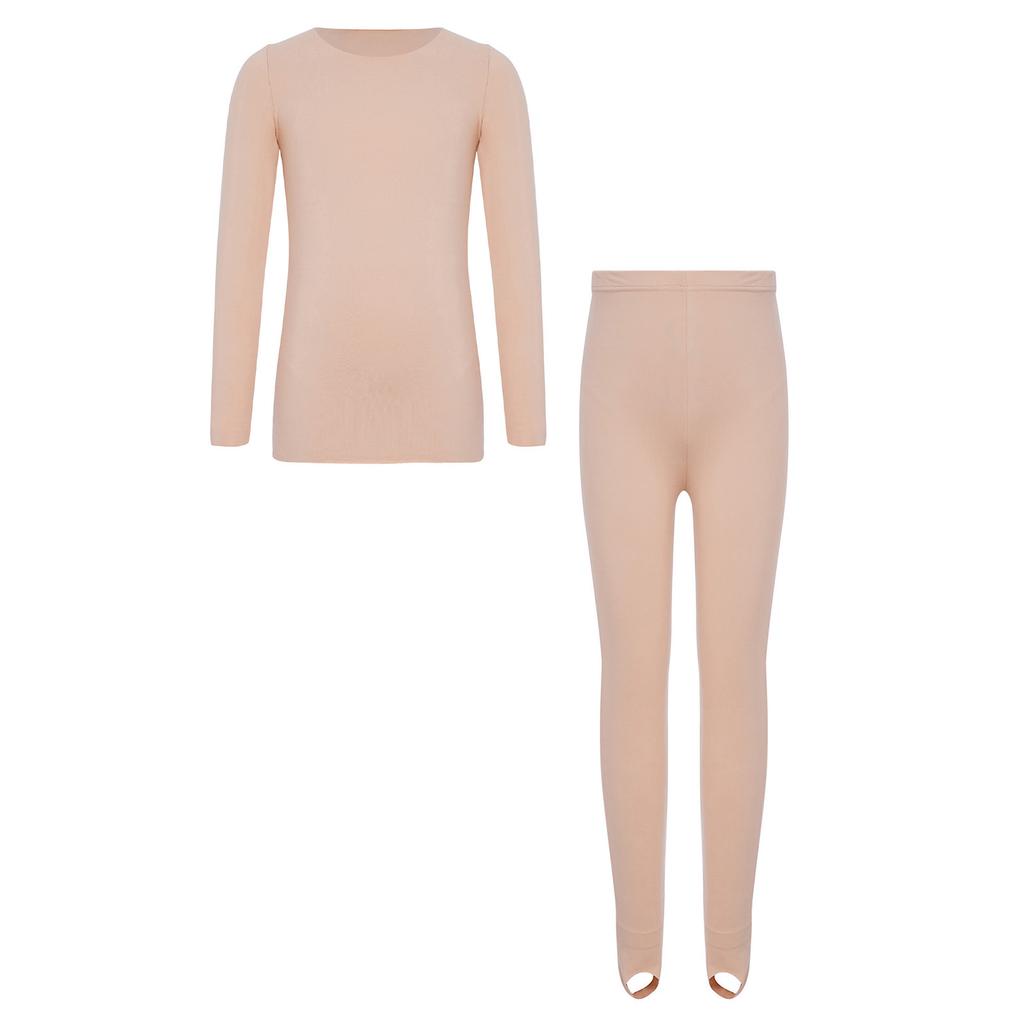 Versatile Kids Thermal Base Layer Set Round Neck Top & Elastic Waist Leggings – Ideal for Dance, Skating & Cold Weather