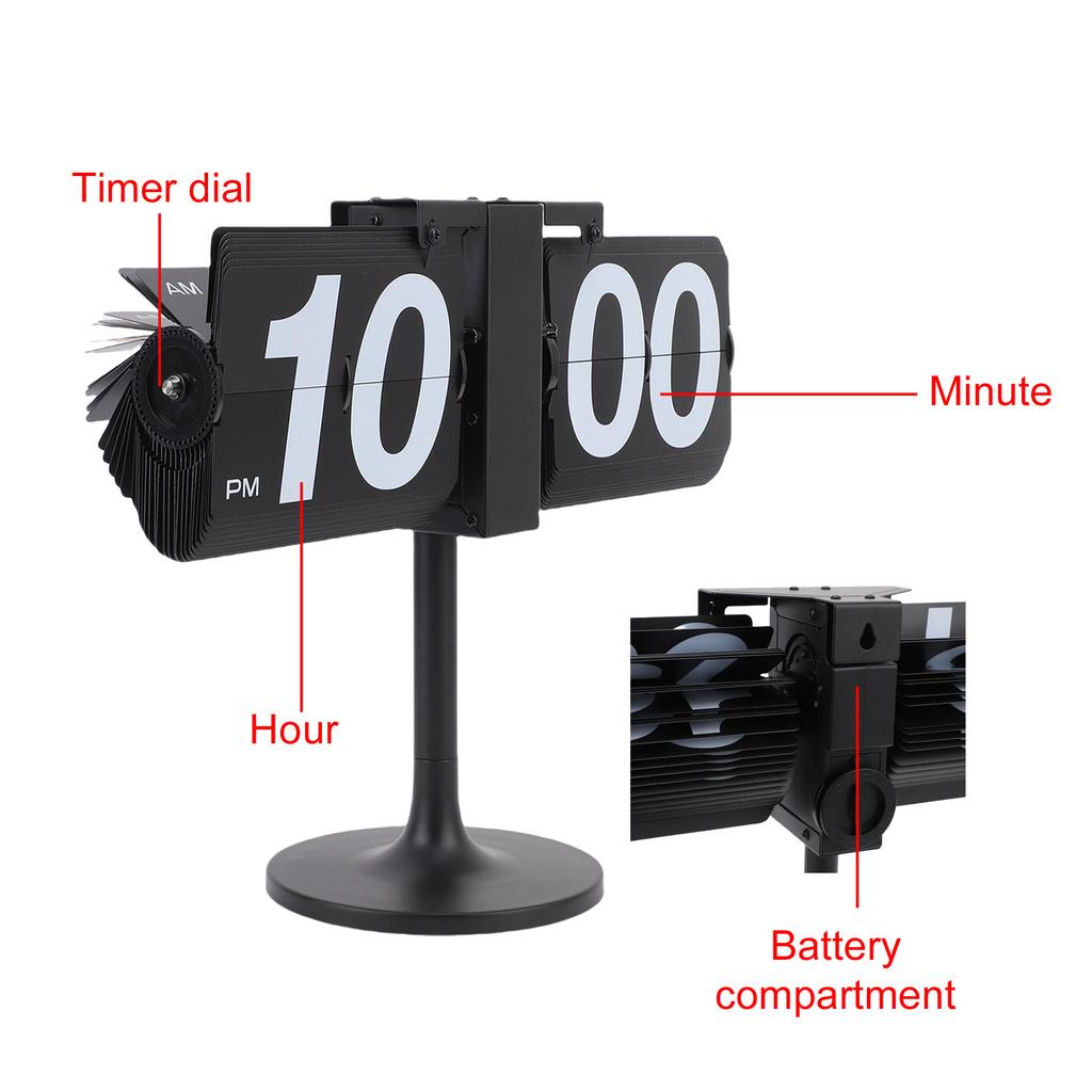 Desk Clock 304 Stainless Steel PVC Automatic Page Turning Mechanical Desk Clock 12 Hours with Extended Rod for Living Room