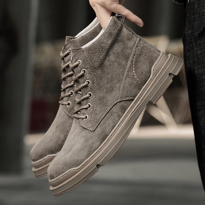 Новые модные кожаные дышащие мужские высокие хлопковые туфли мужские классические водонепроницаемые и нескользящие ботильоны мужская повседневная обувь