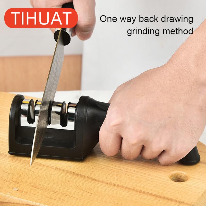 Kitchen 3/4-segmented Sharpener for Knives, Household Multifunctional Manual Three-targeted Black Grinding Stone