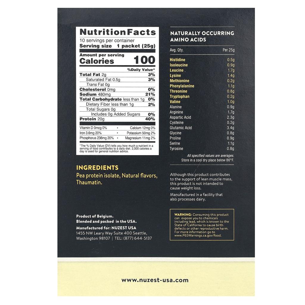 Nuzest Clean Lean Protein, Smooth Vanilla, 10 Packets, 0.9 Oz (25 G) Per Pack