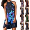 Women's Casual Fashion Temperament Print Hanging Neck Sleeveless A-line Dress
