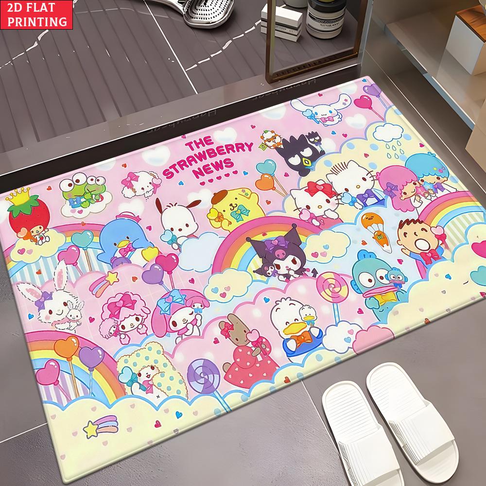 Kawaii Cute Cartoon Characters Doormat,2DPrint Non-slip Floor Mat, Entrance Rug for Bathroom Living Room Kitchen Home Decor Gift
