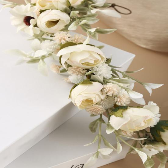 Головной убор с цветочной короной для женщин и девочек, головной убор с гирляндой из зеленых листьев, эластичный дизайн, головной убор с короной, аксессуары для волос