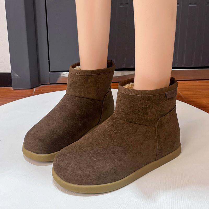 Женские зимние ботильоны на плоской подошве, замшевые короткие плюшевые дизайнерские хлопковые туфли для женщин 2025 года, тренд, зимние теплые повседневные удобные ботинки для женщин