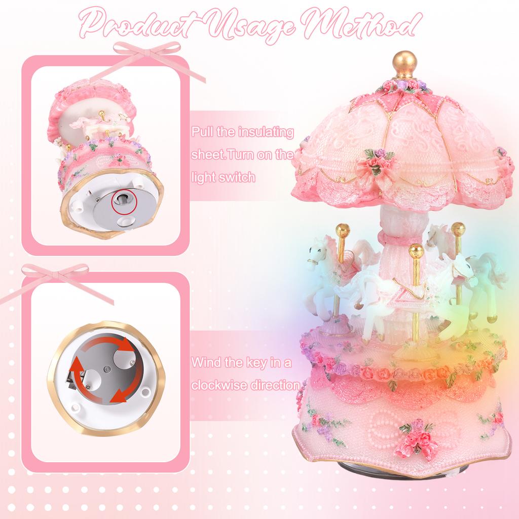 1 шт. Музыкальная шкатулка-карусель с 3 лошадками, светящиеся вращающиеся музыкальные шкатулки с лошадками-каруселями для девочек, женщин, детей, сестры, дочери, мамы, подарки