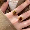 Tiger Eye Stone Ring Flower Shape Retro Golden Index Finger Ring Electroplating Geometric Wide